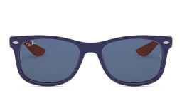 Shop Ray-Ban Junior New Wayfarer Kids Square Sunglasses in Blue On Orange online.