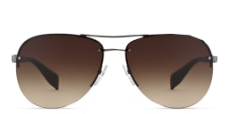 Shop Prada Linea Rossa Rimless Wide Aviator Sunglasses in Black online.