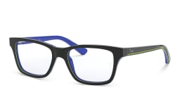 Shop Ray-Ban Junior Kids Square Eyeglasses in Dark Grey On Blue online.