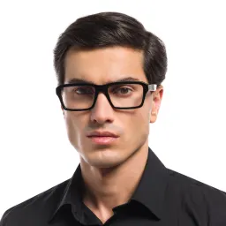 Shop Emporio Armani Wide Rectangle Eyeglasses in Shiny Black online.