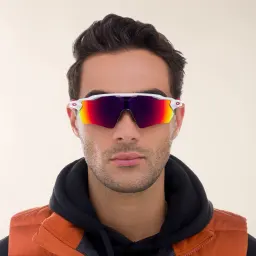 Shop Oakley Radar EV Path Half-Rim Mask Sunglasses in Polished White online.