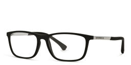 Shop Emporio Armani Rectangle Eyeglasses in Rubber Black online.