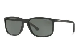 Shop Emporio Armani Rectangle Sunglasses in Rubber Black online.
