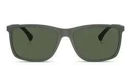 Shop Emporio Armani Rectangle Sunglasses in Green online.