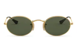 Shop Ray-Ban Oval Unisex Sunglasses With Flat Lenses in Gold online.