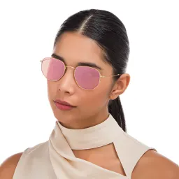 Shop Ray-Ban Hexagonal Unisex Sunglasses in Gold online.