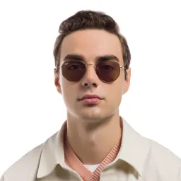 Shop Ray-Ban Hexagonal Unisex Sunglasses in Gold online.