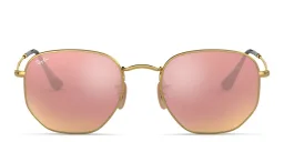 Shop Ray-Ban Hexagonal Unisex Sunglasses in Gold online.