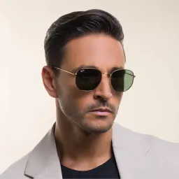 Shop Ray-Ban Hexagonal Unisex Sunglasses in Gold online.