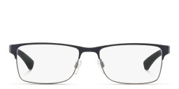 Shop Emporio Armani Rectangle Eyeglasses in Rubber Blue & Gunmetal online.
