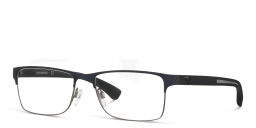 Shop Emporio Armani Rectangle Eyeglasses in Rubber Blue & Gunmetal online.