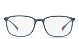 Shop Prada Linea Rossa Wide Rectangle Eyeglasses in Transparent Blue online.