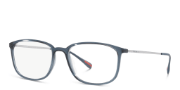 Shop Prada Linea Rossa Wide Rectangle Eyeglasses in Transparent Blue online.