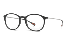 Shop Prada Linea Rossa Square Eyeglasses in Black Rubber online.