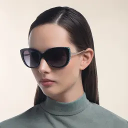 Shop BVLGARI Cat Eye Sunglasses in Black online.