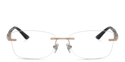Shop BVLGARI Rimless Rectangle Eyeglasses in Pink Gold online.
