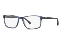 Shop Emporio Armani Rectangle Eyeglasses in Matte Striped Blue online.