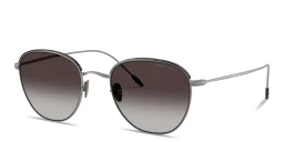 Shop GIORGIO ARMANI Engraved Logo Square Sunglasses in Matte Gunmetal online.