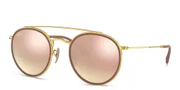 Shop Ray-Ban Round Double Bridge Sunglasses in Gold online.