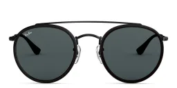 Shop Ray-Ban Round Double Bridge Sunglasses in Black online.