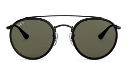 Shop Ray-Ban Round Double Bridge Sunglasses in Black online.