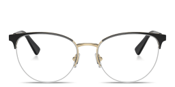 Shop VERSACE Greca Half-Rim Cat-Eye Eyeglasses in Black On Pale Gold online.