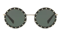 Shop VALENTINO Rimless Round Sunglasses in Black online.
