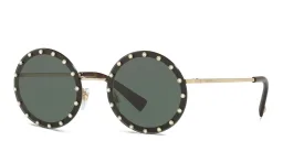 Shop VALENTINO Rimless Round Sunglasses in Black online.