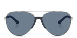 Shop Emporio Armani Logo Signature Pilot Sunglasses in Silver online.