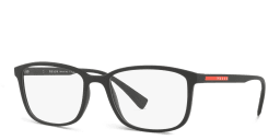 Shop Prada Linea Rossa Wide Rectangle Eyeglasses in Rubber Black online.
