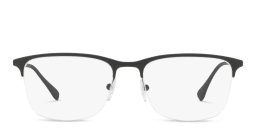 Shop Prada Linea Rossa Half-Rim Wide Rectangle Eyeglasses in Rubber Black online.