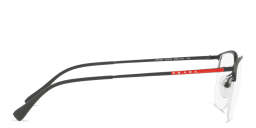 Shop Prada Linea Rossa Half-Rim Wide Rectangle Eyeglasses in Rubber Black online.
