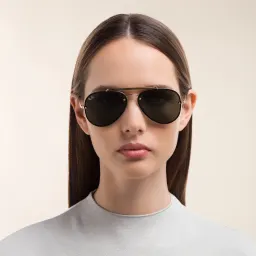 Shop Ray-Ban Blaze Aviator Unisex Rimless Sunglasses in Gold online.