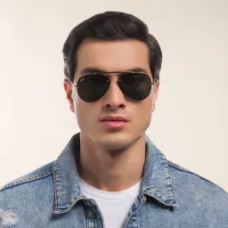 Shop Ray-Ban Blaze Aviator Unisex Rimless Sunglasses in Gold online.