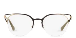 Shop PRADA Half Rim Round Eyeglasses in Brown online.