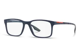 Shop Prada Linea Rossa Rectangle Eyeglasses in Matte Blue online.
