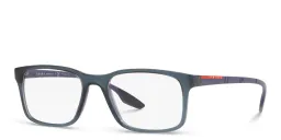 Shop Prada Linea Rossa Pillow Eyeglasses in Matte Translucent Blue online.