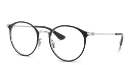 Shop Ray-Ban Junior Kids Panthos Eyeglasses in Metal in Black On Silver online.