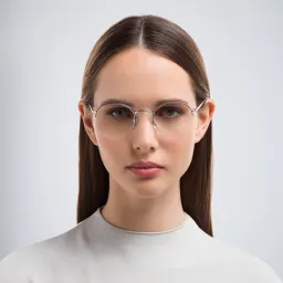 Shop Ray-Ban Round Gaze Unisex Half Rim Eyeglasses in Silver online.