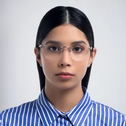 Shop BVLGARI Rimless Wide Irregular Eyeglasses in Pink Gold online.
