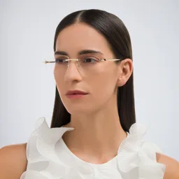 Shop Cartier Panthère de Cartier Rimless Wide Eyeglasses in Gold online.