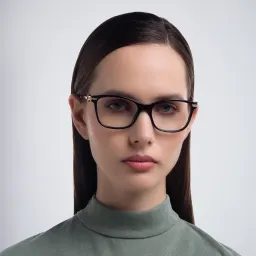 Shop BVLGARI Rectangle Eyeglasses in Black online.