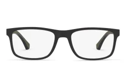Shop Emporio Armani Eagle Logo Wide Rectangle Eyeglasses in Matte Black online.