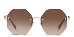 Shop BVLGARI Half Rim Irregular Sunglasses in Pale Gold online.