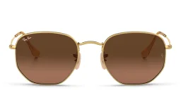 Shop Ray-Ban Hexagonal Unisex Sunglasses in Gold online.