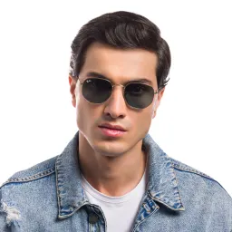 Shop Ray-Ban Hexagonal Unisex Sunglasses in Gold online.