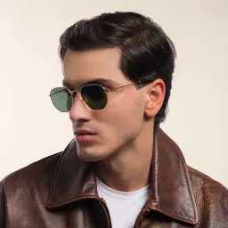 Shop Ray-Ban Hexagonal Unisex Sunglasses in Gold online.