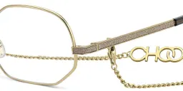 Shop JIMMY CHOO Irregular Eyeglasses in Gold Grey online.