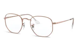 Shop Ray-Ban Unisex Hexagonal Irregular Eyeglasses in Rose Gold online.
