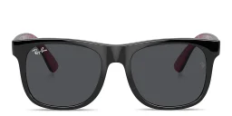 Shop Ray-Ban Junior Kids Wayfarer Square Sunglasses in Black On Pink online.